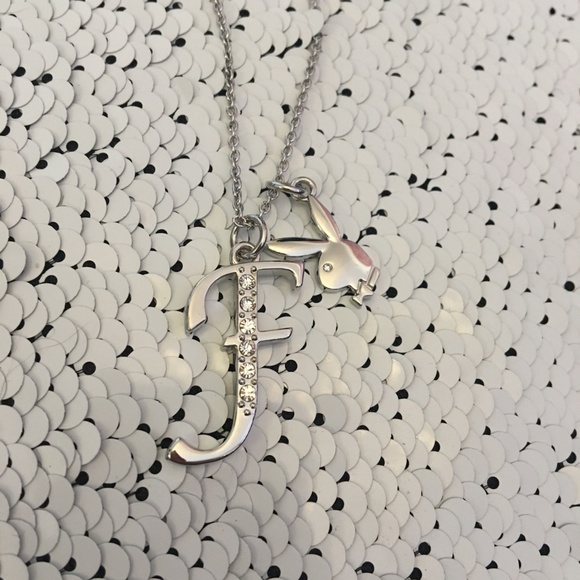 Playboy Necklace Platinum Plated Bunny Letter F - Picture 4 of 5